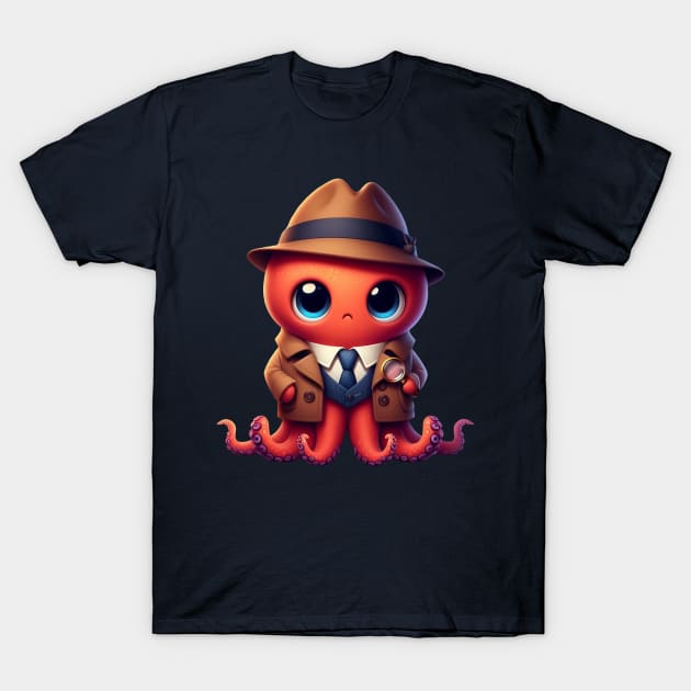 Cute Octopus Detective T-Shirt by Dmytro